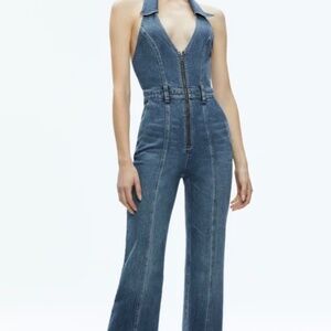Alice and Olivia Denim halter jumpsuit